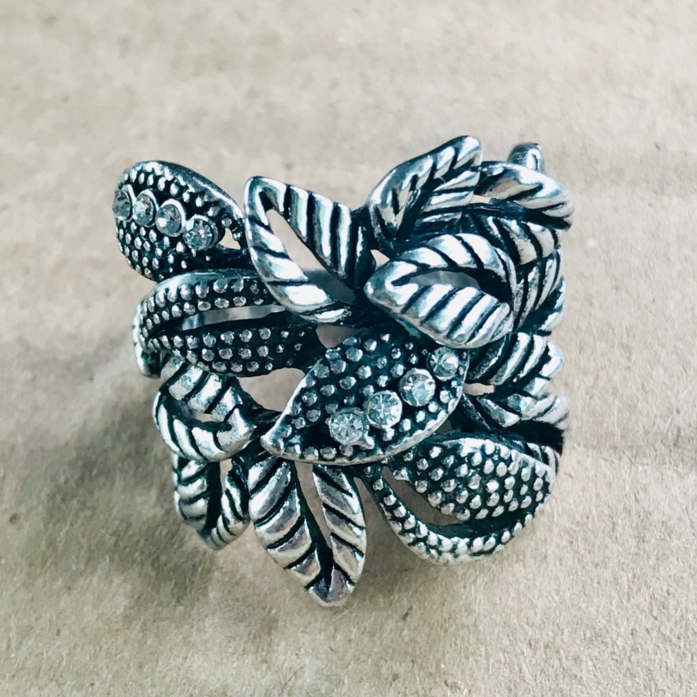 Boho Tribal Egypt Leaves Rustic Silver Ring - Picture 2 of 8